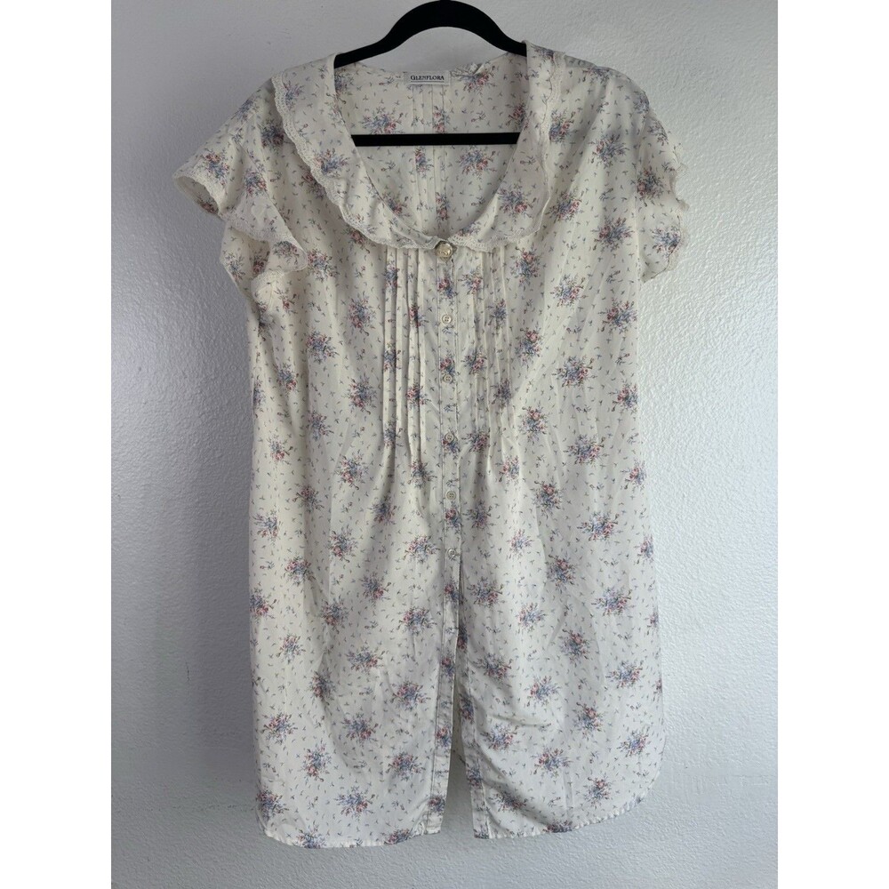 Vintage Glenflora Floral Granny Nightgown Small Soft Lace Grandma Core
